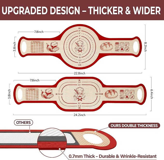 Silicone Bread Sling for Dutch Oven, 2 PCS Non-Stick Reusable Bread Baking Mats with Long Handles, Seamless Design Easy to Transfer Sourdough Sling Silicone Sourdough Sling Dough (Round/Oval Red)