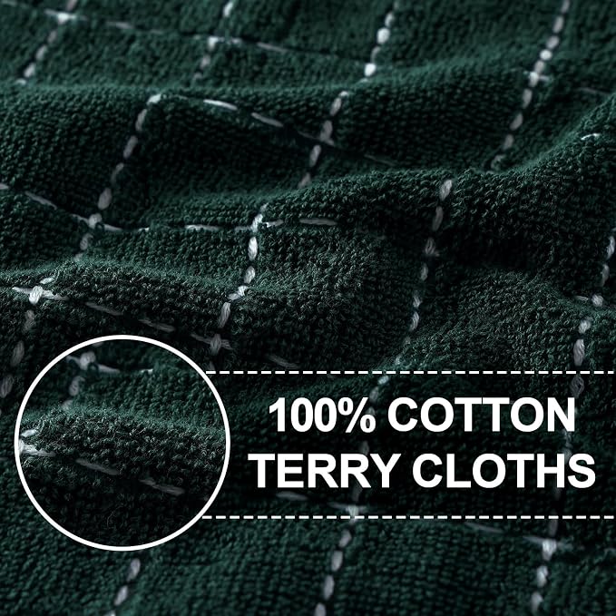 Homaxy 100% Cotton Terry Kitchen Towels, 12 Pack, Blackish Green | Ultra Soft and Absorbent Dish Towels for Kitchen, Suitable for Drying and Washing Dishes