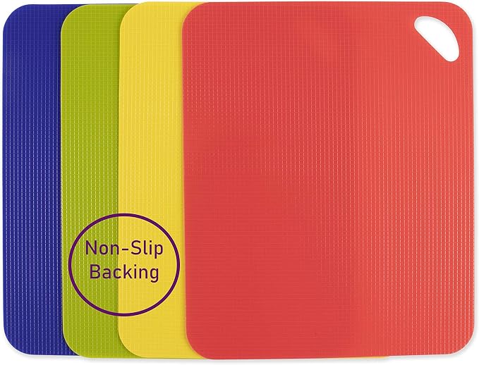 Dexas Heavy Duty Grippmat Flexible Cutting Board Set of Four, 11.5 x 14 inches, Blue, Green, Yellow and Red,6554PK