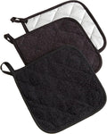 DII Basic Terry Collection Quilted 100% Cotton, Potholder, Black, 3 Piece