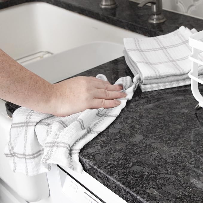 T-Fal Premium Waffle Dish Cloths: Highly Absorbent, Super Soft Long Lasting - 100% Cotton, 12"x13" Towel for Cleaning & Drying, (4-Pack), Grey