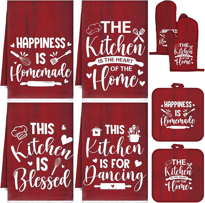 Leinuosen 8 Pcs Kitchen Towels and Oven Mitts Sets Pot Holders Dishcloths Set Kitchen Decorative Accessories Absorbent Potholders Heat Resistant for Chef Baking Cooking