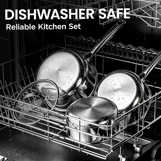 Cooker King 2QT Stainless Steel Saucepan with Tempered Glass Lid, Metal Utensils Safe, No Coating (PFAS/PFOA/PTFE Free), Dishwasher-Friendly, Oven-Safe Up to 900°F, Induction Ready