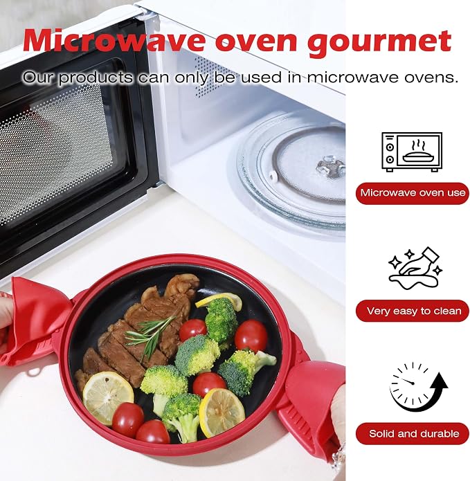 Microwave Grill Pan with Lid, Microwave Bacon Cooker, Microwave Griller & Crisper Pan for Grilling, Frying, Browning and Crisping, Microwave Cookware for Grill Meat, Vegetable, Safe for Family,Dorms