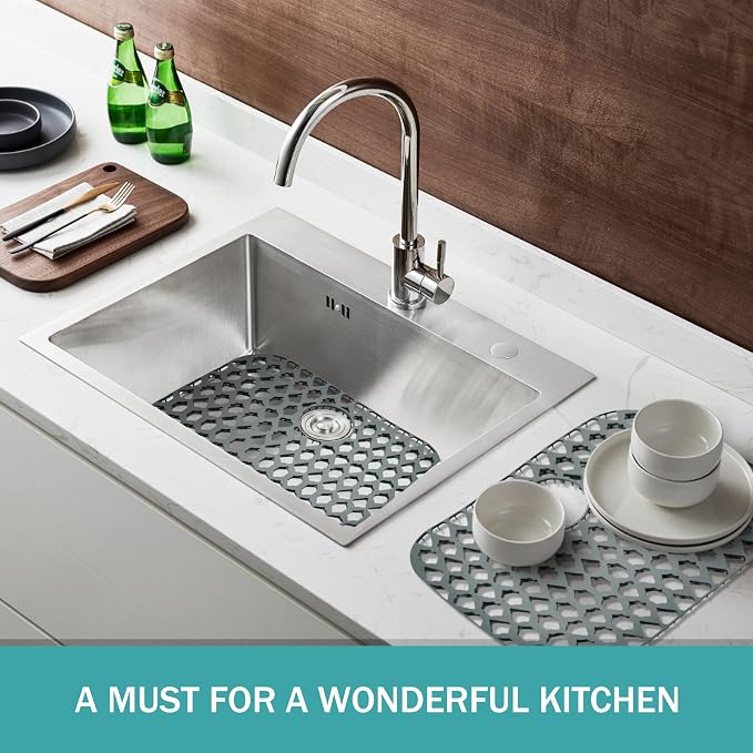 Silicone Kitchen Sink Protectors Mats - 12" 13" 14" 16" 18" 19" 21" 22" 24" 25" 26" 28" 30", Heat Resistant, Machine-wash (21”x16”, Rear Drain)