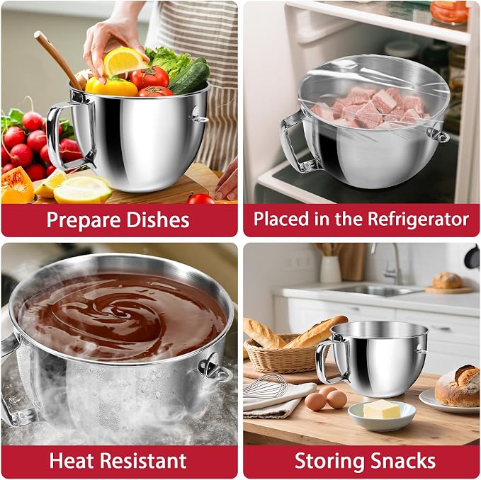 7QT Stainless Steel Mixer Bowl for Kitchenaid Stand Mixers, Kitchen Aid Mixing Bowl for 7QT Lift Mixer with Handle, Compatible with KSM70SKXXBK, Dishwasher safe
