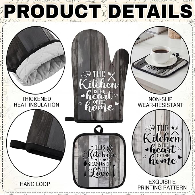 10 Pcs Kitchen Decor and Accessories Set, Rustic Country Vintage | Western 4 Dish Towels Kitchen Rugs 2 Oven Mitts 2 Pot Holders, Home Decor for Cooking Baking BBQ Gifts Women Mom Housewarming