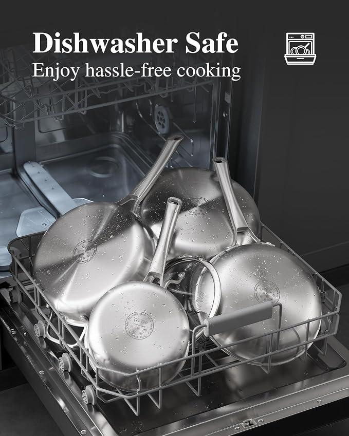 VocVoi Stainless Steel Pan, 12 Inch with Lid Stainless Steel Frying Pan, Non Toxic Tri-Ply Skillet, PFOA&PTFE Free, Oven and Dishwasher Safe, Induction Compatible