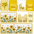 Fourluoo 10 Pcs Sunflower Kitchen Decor Set Sunflower Dish Towels Rugs Oven Mitts and Pot Holders Farmhouse Kitchen Decor Set for Women Mom Gift Cooking Baking Grilling