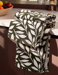 370GSM Cotton Waffle Kitchen Towels, Leaf | Pure Cotton, Sustainable, Waffle Weave, Terry Cloth, Highly Absorbent, Decorative, 16"x25", with Hanging Loop