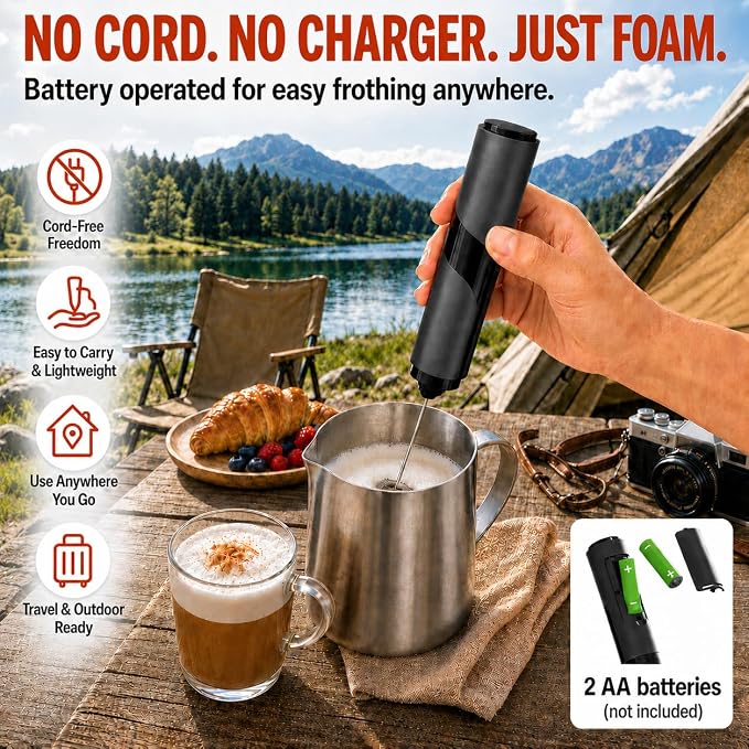 Portable Milk Frother Handheld - Travel Coffee Frother Handheld | Coffee Mixer Wand - Coffee Stirrers Electric - Electric Whisk Frother For Protein Powder - Battery Operated Drink Mixer Wand