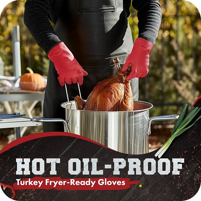 KITCHEN PERFECTION S Silicone Smoker BBQ Gloves - Heat Resistant Oven Mitts | Waterproof, 5-Finger Design For A Better Grip, for Pitmasters, Meat Smoking, Grilling, Cooking, Frying Turkey | Grill Gift