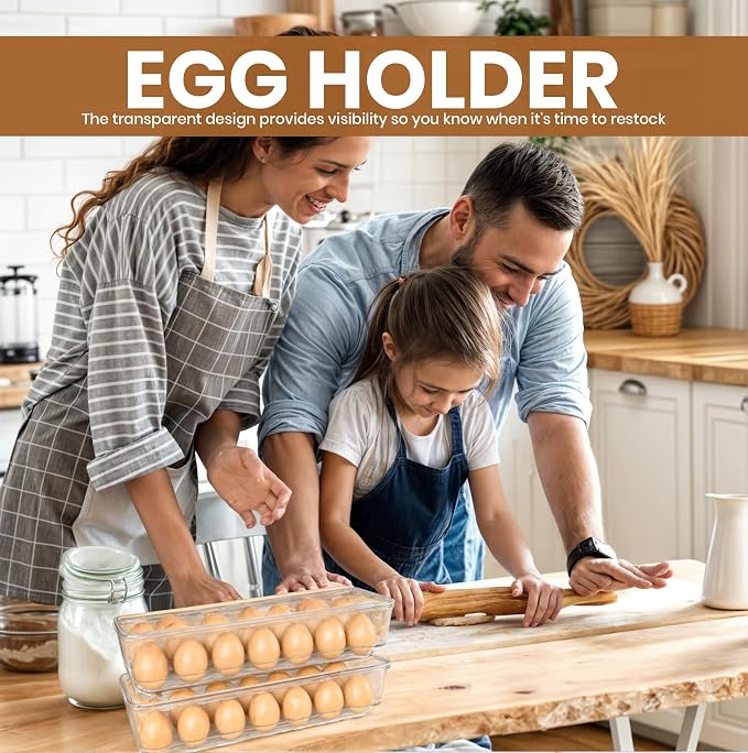Utopia Home Egg Holder for Fridge, Stackable Egg Container, 2 Pack, Clear | With Lid and Handle, For Refrigerator Organization, Egg Holder For Kitchen or Pantry Organizers and Storage