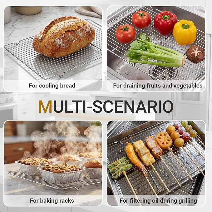 Lounsweer 2 Pack Cooling Racks, 24L x 16W x 1H Stainless Steel Wire Rack for Baking Sheet, Large Cookie Cooling Rack, Oven Safe Cooking Racks for Sheet Pan, Dishwasher Safe, Full Size