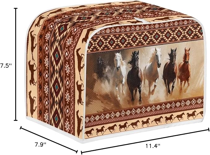 Aztec Southwest Horse Printed Toaster Dust Cover - Brown, Black; Small Appliance Cover; Fingerprint Protection