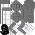 Oven Mitts Kitchen Towels Dishcloths with Pot Holders Sets 12PCS, Dish Towels Sets, Oven Gloves Pot Pads Heat Resistant 500 Degrees with Non-Slip Silicone Surface for Cooking Baking Grilling-Grey