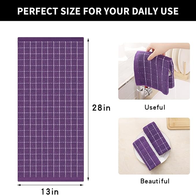 Homaxy 100% Cotton Terry Kitchen Towels, 12 Pack, Purple | Ultra Soft and Absorbent Dish Towels for Kitchen, Suitable for Drying and Washing Dishes