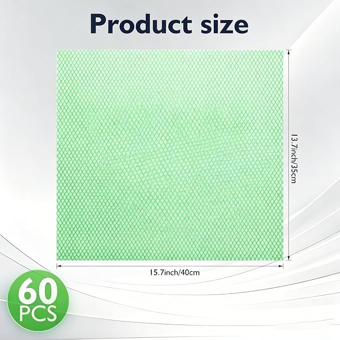 60Pack Disposable Dish Cloths for Kitchen,13.8x15.7 Cleaning Wipes | Disposable Cleaning Cloths, Daily Cleaning Towel for Bathroom, Office (Blue)