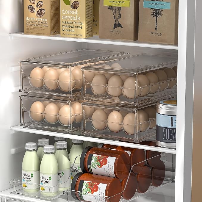 Egg Container for Refrigerator BPA Free Refrigerator Organizer Bins,Stackable Egg Holder for Refrigerator,18 Egg Tray,Clear