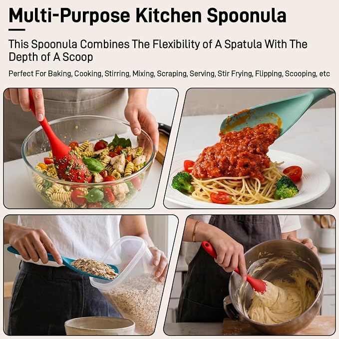 3 PACK Silicone Cooking Spatula & Spoon for Nonstick Cookware, BPA-Free | Multifunction Spoonula for Baking, Cooking, Serving, Mixing, Stirring, Scoop, Scrape - One-Piece Formed, Dishwasher Safe