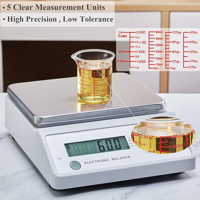 High Borosilicate Glass Measuring Cup-V-Shaped Spout，Glass Measuring Beaker for Kitchen or Restaurant, Easy to Read, 60 ML (2 Oz)-Pack of 2