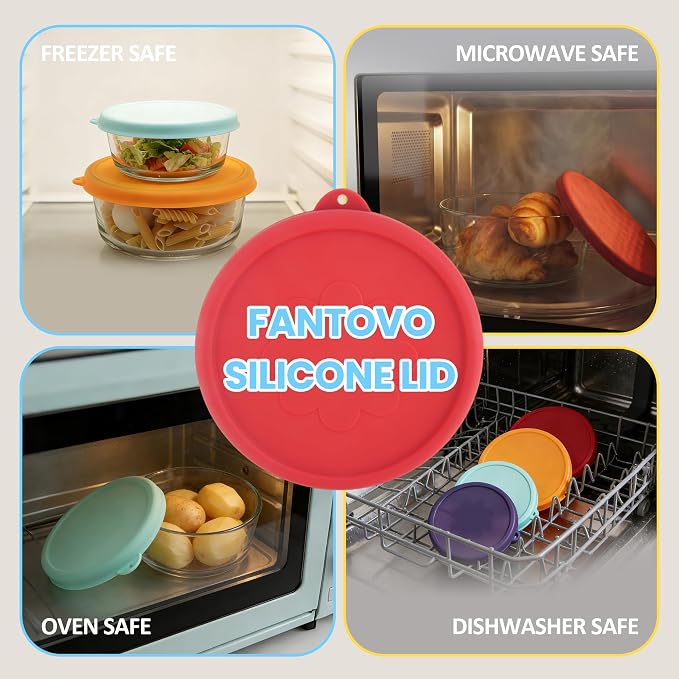2 Cup 4 Cup Round Silicone Storage Cover Lids Replacement for Anchor Hocking Glass Bowls (Container not Included) 4 Pack