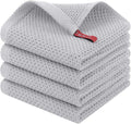 Homaxy 100% Cotton Waffle Weave Kitchen Dish Cloths, 4-Pack, Light Gray | 12 x 12 Inches, Ultra Soft Absorbent Dish Towels, Quick Drying Dish Rags with Hanging Loop