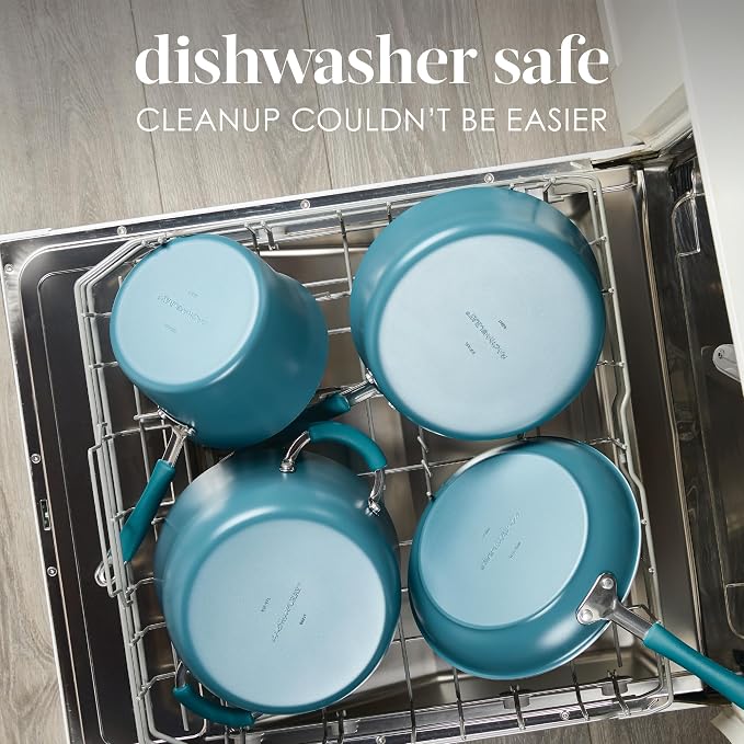 Rachael Ray Cucina Ceramic Nonstick Saute Pan with Lid, 3 Quart Non Stick Sauteuse Pan, Dishwasher Safe - Marine Blue