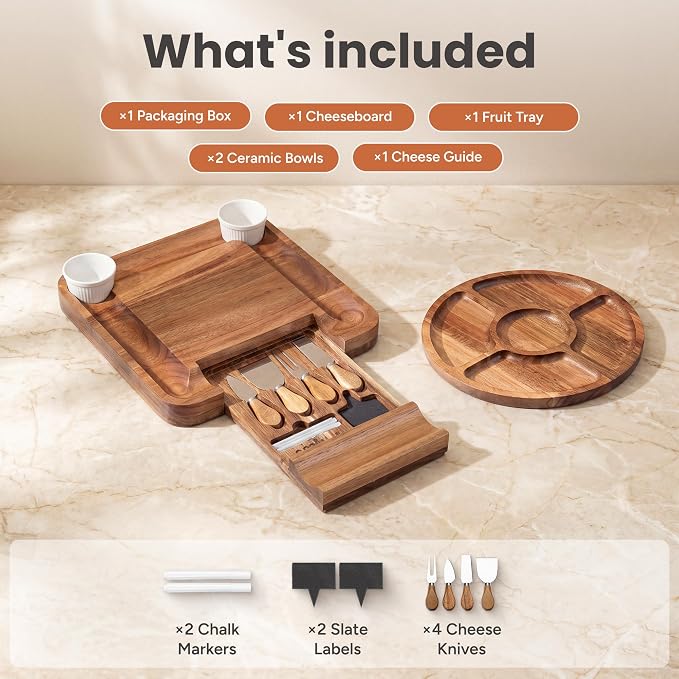 SMIRLY Charcuterie Board Set with Serving Accessories, Acacia | Serving Board Gift for Housewarmings, Weddings and Birthdays, Great for Hosting parties, Wine Nights and Celebrations