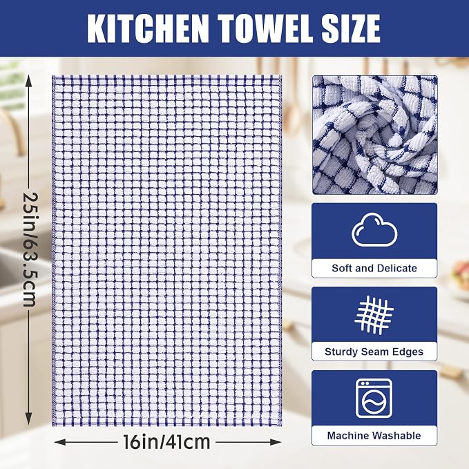 Mordimy Cotton 8 Pack Terry Kitchen Towels, 16 x 25 Inches | Super Soft and Absorbent Dish Towels, Quick Drying Hand Towels for Kitchen Drying, Blue/Yellow/Red/Green