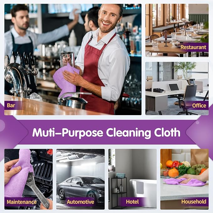 Purple Microfiber Cleaning Cloth -Pack of 12, Highly Absorbent Cleaning Rags, 16"X12" All Purpose Cleaning Towels for Housekeeping, Kitchen, Car, Lint Free and Reusable Microfiber Towels