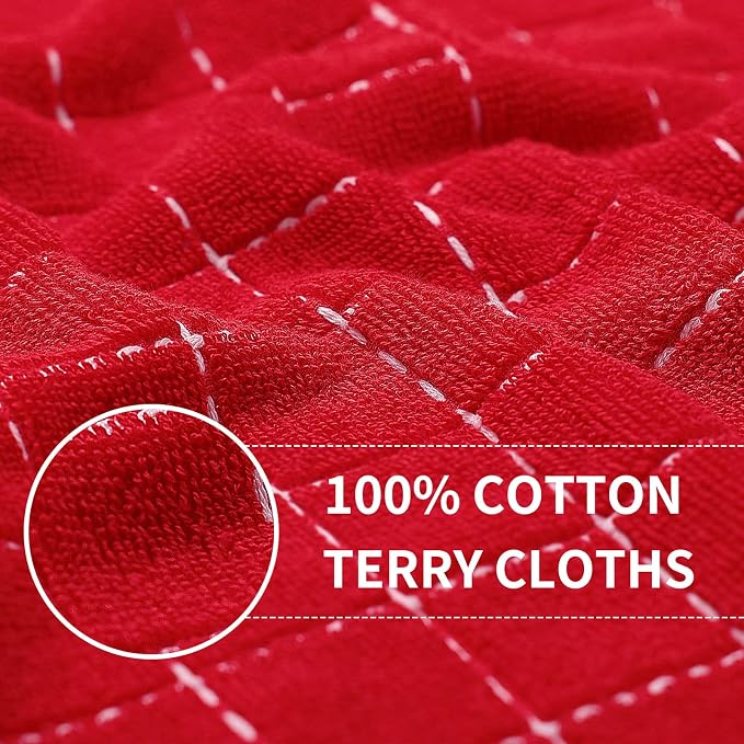 Homaxy 100% Cotton Terry Kitchen Towels, 4 Pack, Red | Ultra Soft and Absorbent Dish Towels for Kitchen, Suitable for Drying and Washing Dishes