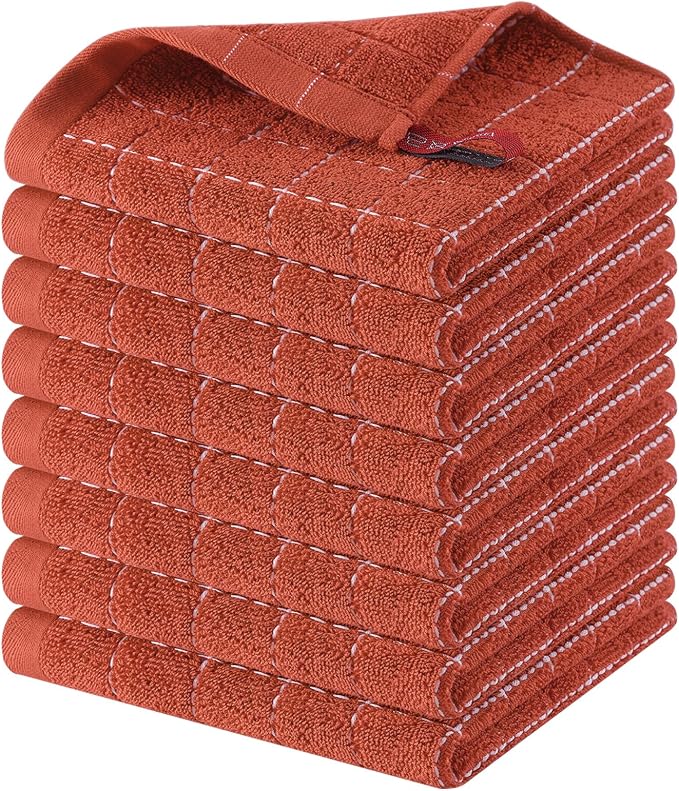 Homaxy 100% Cotton Terry Kitchen Towels, 8 Pack, Rust | Ultra Soft and Absorbent, Suitable for Drying and Washing Dishes