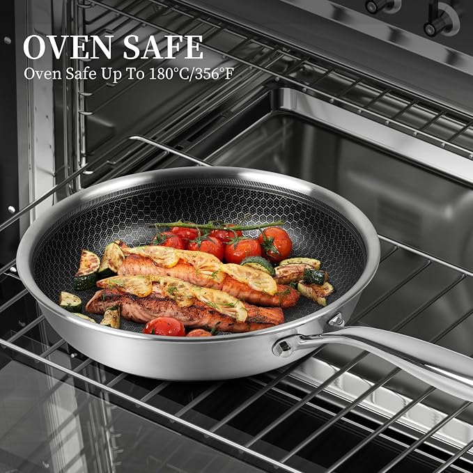 Innerwell 12" Non Stick Frying Pans,Stainless Steel Nonstick Frying Pan | Honeycomb Nonstick Coating, PFOA-free & Non-Toxic. Compatible with All Stoves, Easy to clean.Oven &Dishwasher Safe
