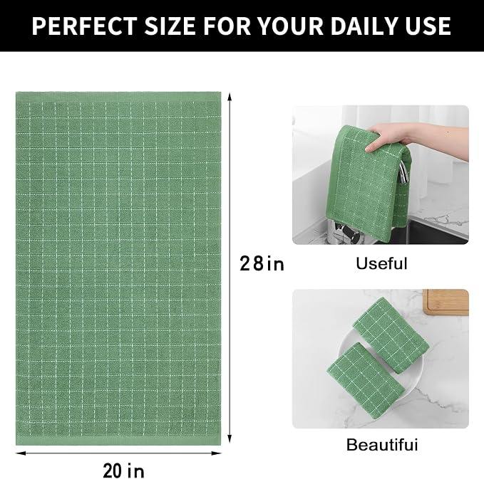 Homaxy 100% Cotton Terry Kitchen Towels, Large 6 Pack, Grass Green | Ultra Soft and Absorbent Dish Towels for Kitchen, Suitable for Drying and Washing Dishes