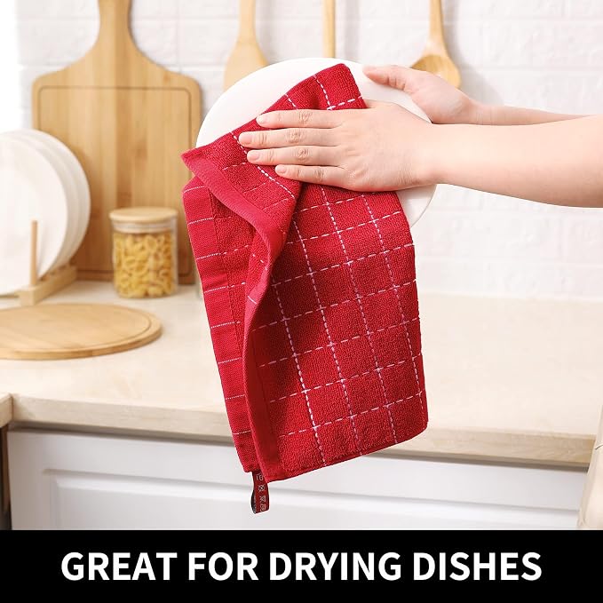 Homaxy 100% Cotton Terry Kitchen Dish Cloths, 8 Pack, Red | Ultra Soft and Absorbent, Suitable for Drying and Washing Dishes