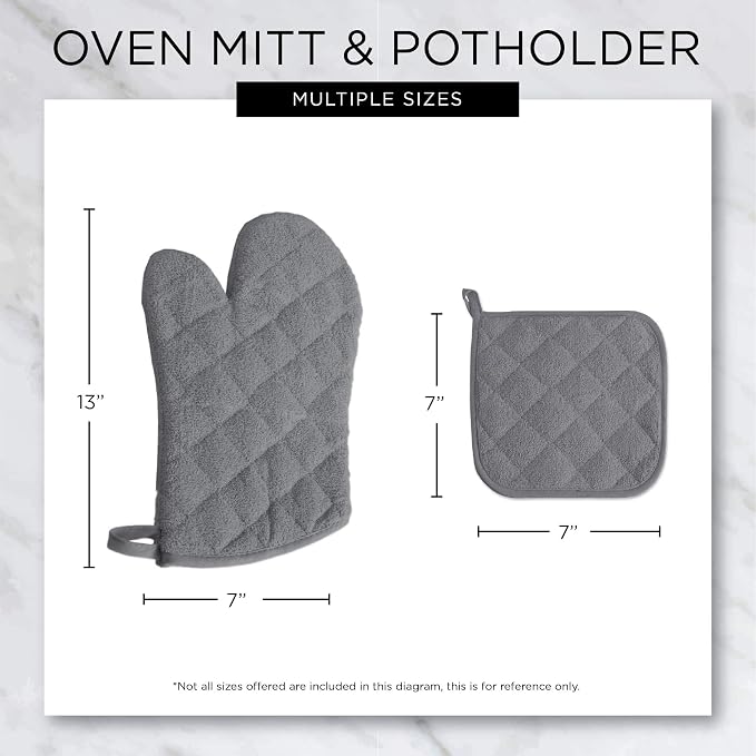 DII Basic Terry Collection 100% Cotton Quilted, Oven Mitt, Mineral Gray, 2 Piece