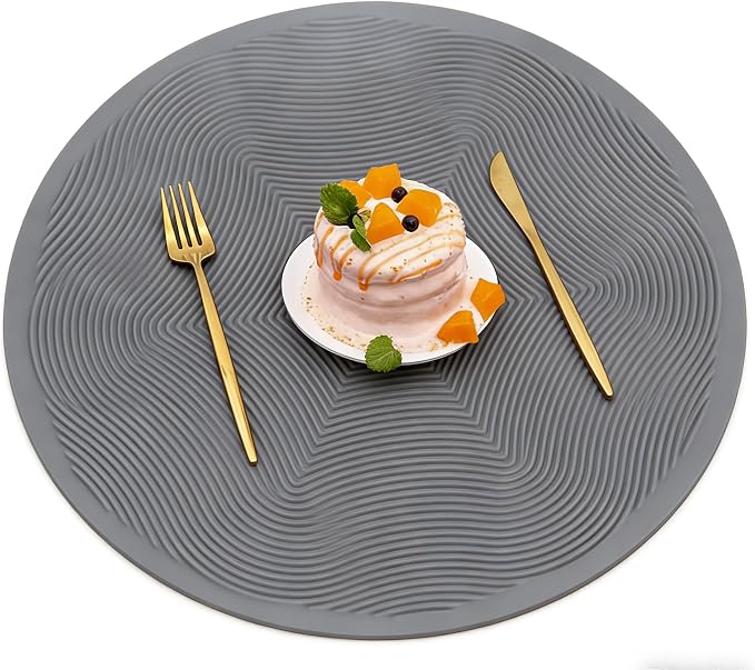 Silicone Hot Pot Holder Mats 8in (4-PCS) - Heat Resistant Countertop Protector with Non-Slip Geometric Pattern, Easy Clean Kitchen Trivet for Dining Table, Stove Top, Counter Safe Small Grey