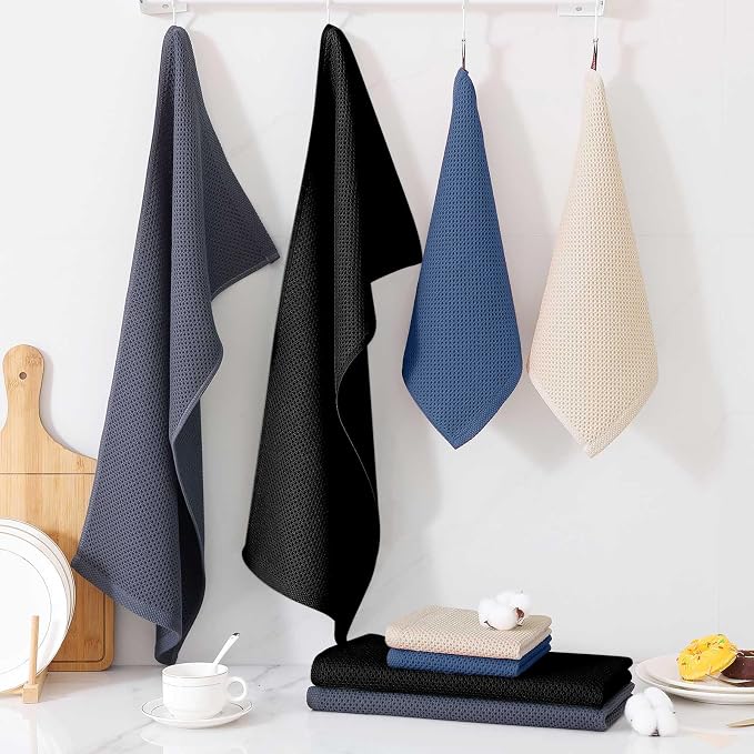 Homaxy 8 Pack 100% Cotton Kitchen Towels and Dishcloths Set, Multicolor | 12 x 12 Inches and 13 x 28 Inches Kitchen Towels Set, Ultra Soft Absorbent Dish Cloths for Washing Dishes
