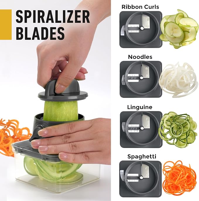 Mueller Pro-Series 12 Blade Vegetable Chopper, Mandoline Slicer and Spiralizer, White/grey