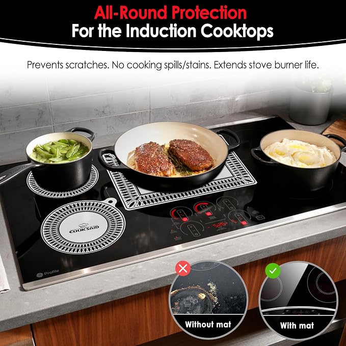 Cook's Aid Silicone Induction Cooktop Protector Cover Mat 9.5" (Magnetic) | 230°C (450℉) Heat-Resistant Induction Stove Protector | Multifunctional Silicone Mats (Logo CK)