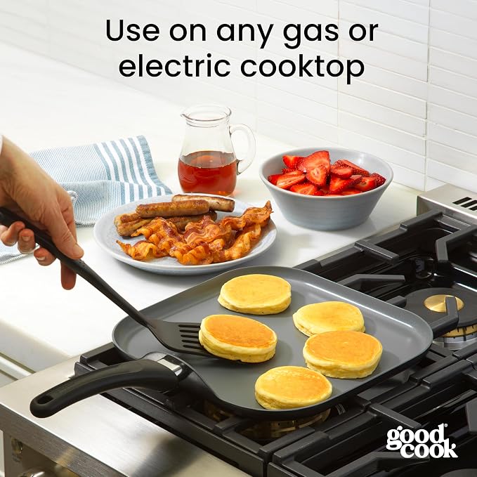 GoodCook Everyday Griddle Pan Ceramic Nonstick Aluminum Construction for Even Heating Non-Toxic PTFE & PFOA Free, 11-Inch, Black