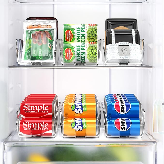 Simple Houseware Soda Can Organizer Dispenser Refrigerator/Pantry, Set of 6 | Clear