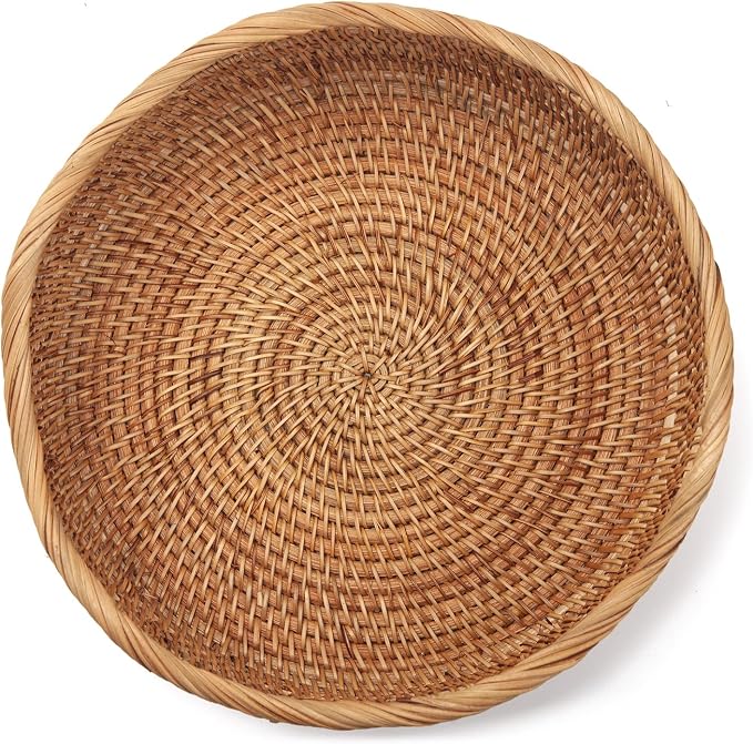 Rattan Bread Baskets Round Woven Fruit Bowls Key Holders Stackable for Storage, Snack, Fruit, Vegetable Natural Set of 3