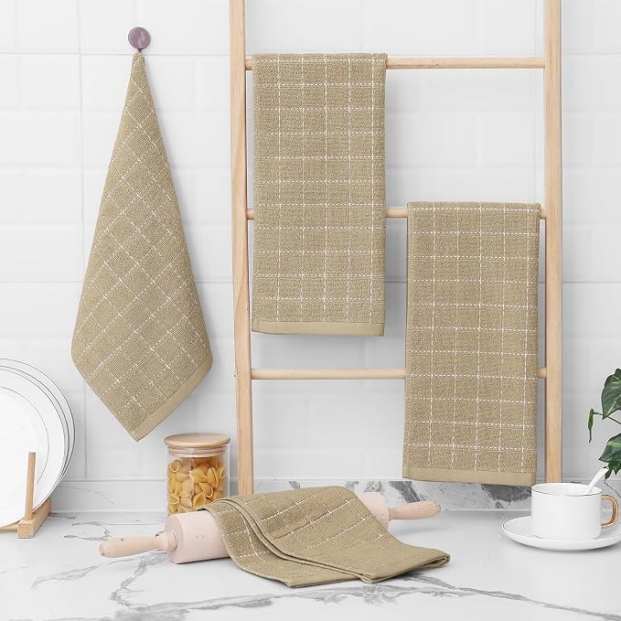 Homaxy 100% Cotton Terry Kitchen Towels, 4 Pack, Tan | Ultra Soft and Absorbent Dish Towels for Kitchen, Suitable for Drying and Washing Dishes
