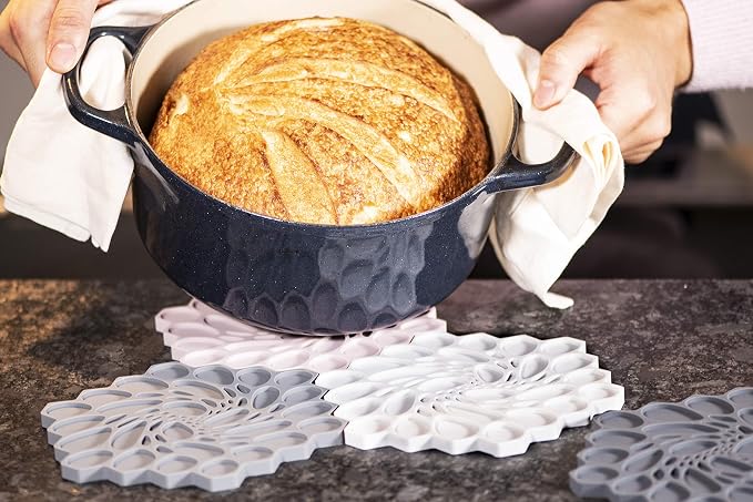 7 x 7" Hive Interlocking Silicone Trivet, BPA, PVC-Free , Heat Resistant Up To 675°F, Non Slip, Protects Table From Heat, Cloud Color, Pack of 1
