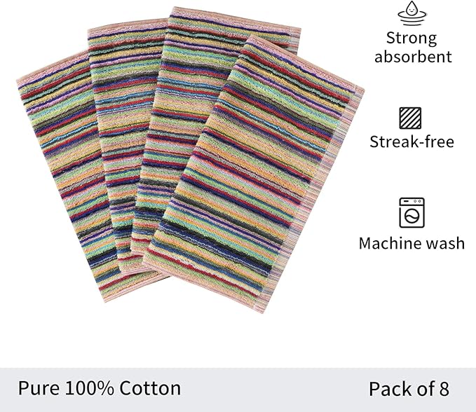Kitchen Dishcloths for Washing Dishes, Ultra Absorbent Dish Rags, Cotton Cleaning Cloths Pack of 8, 12x12 Inches (multi-1, 12x12 inch) | High Absorbent, for Cleaning Drying Wiping, Quick Dry, 100% cotton Dishcloths, Kitchen Washcloths 12x12 Inches