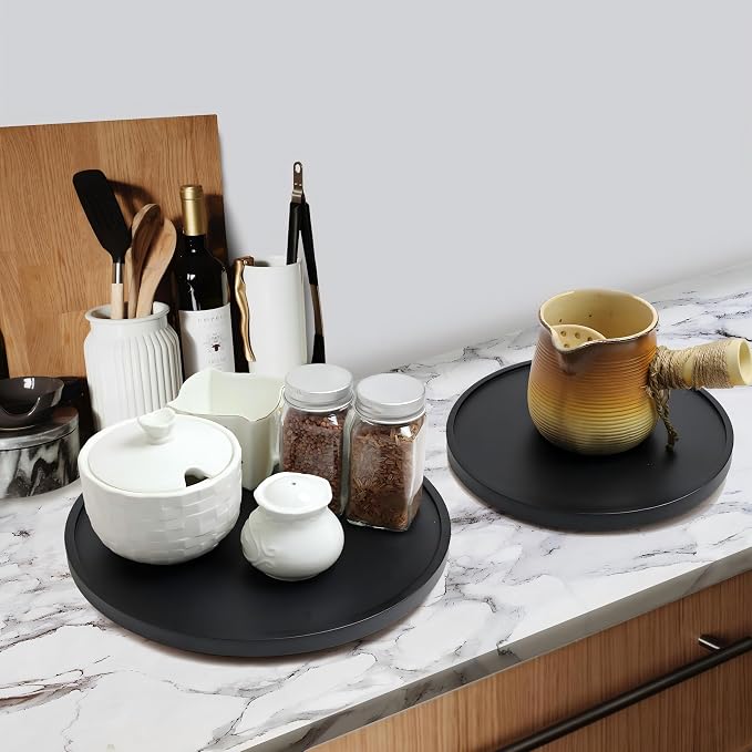 10 inch Black Wood Lazy Susan Organizers, ACIAZAAZ Lazy Susan Turntable