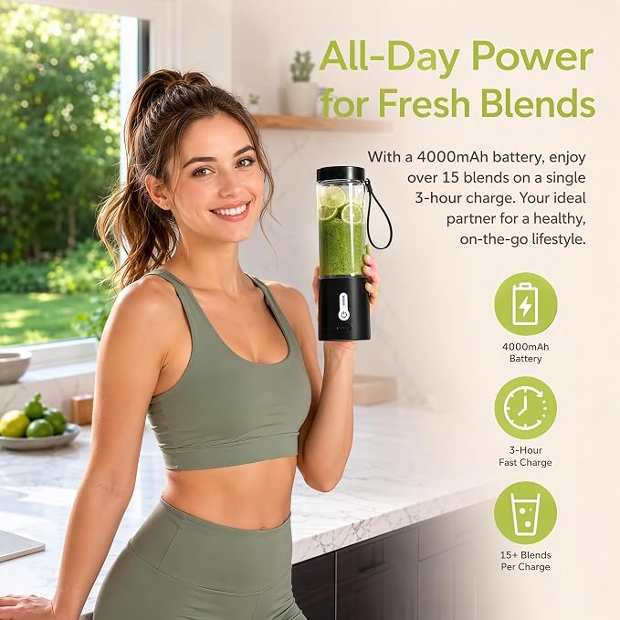 530ML Powerful Portable Blender for Smoothies Shakes USB Type-C Rechargeable Food Processor Fruit Mixer Machine Mini Juicer Blender Cup
