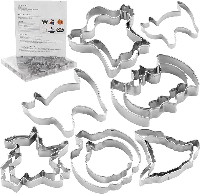 MrCookie Large Halloween Cookie Cutters,12pc/Set Thickened Stainless Steel. | Sandwich cutters & biscuit molds.Sturdy for cookies,sandwiches, cake,fruit.Ideal for DIY baking,home use,and parties.
